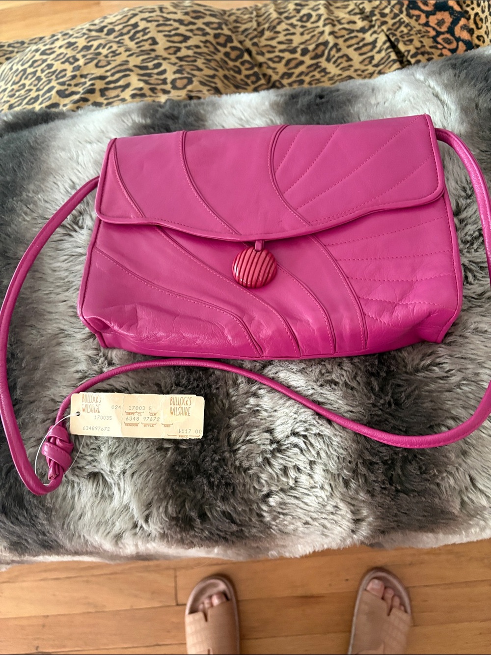 Bright Pink Leather Crossbody Bag with Sculpted Flap